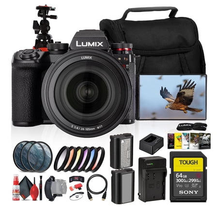 Panasonic LUMIX S1R II Mirrorless Camera with 24-105mm f/4 Lens | 47MP Full-Frame Sensor, 6K Video, IBIS, V-Log, OLED Viewfinder   64GB Card   77mm Color Filters   Battery   More