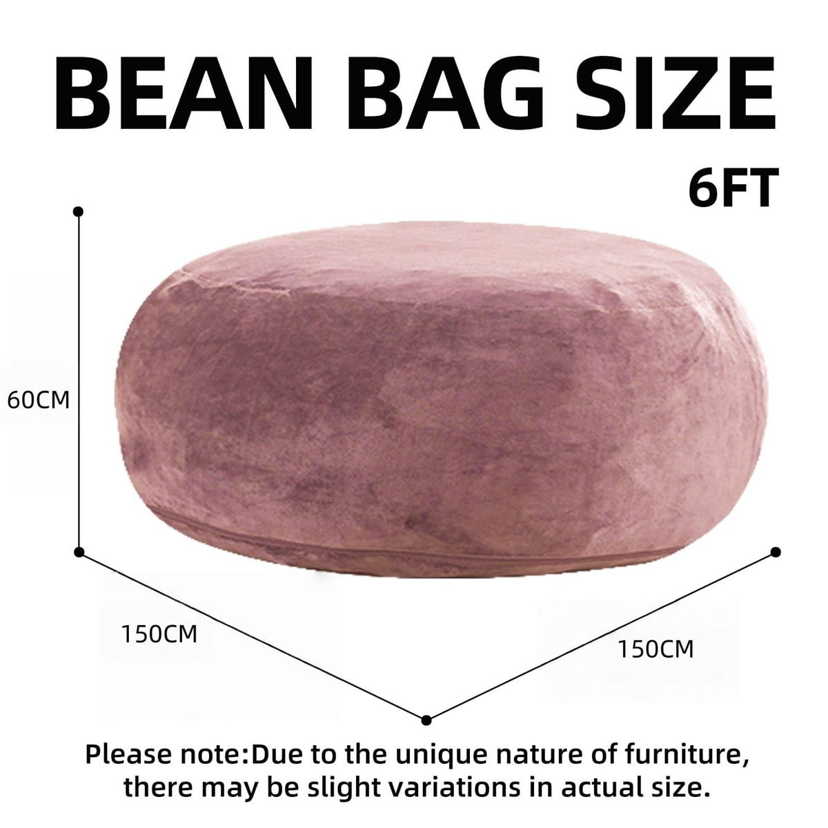 Hommoo 6FT Bean Bag Chair, Memory Foam Filling Soft Sofa with Flannel Cover, Round Sofa for Living Room, Bedroom, College Dorm, Pink
