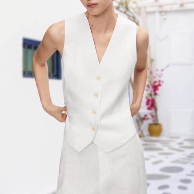 Chaleco Chaleco básico con cuello en V Estilo casual Traje de trabajo de oficina simple para mujer (Blanco M) Kuymtek Blanco T M para Mujer