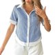 thumbnail image 1 of Tops de las Mujeres Casual Botón de Color Sólido Bordado Hueco-Fuera Blusa de Manga Corta para el Uso Diario, 1 of 9