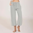 thumbnail image 2 of Women’s Linen Capris Pants, Summer Elastic Waist Drawstring Casual Trousers, Lightweight Beach Pants,Gray,4XL, 2 of 7