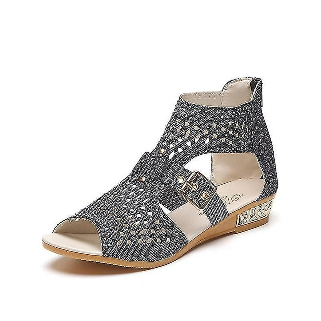 Sandales Plates Ajourées à Clous pour Femmes, Antidérapantes, Plage, pour l'Extérieur