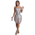 thumbnail image 1 of Minivestido PORRCEY para mujer, hombros descubiertos, lentejuelas brillantes, plateado, 1 of 5