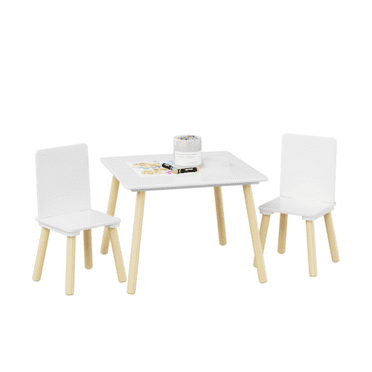 Kids Table and 2 Chairs Set for Ages 1 , 3-Piece Solid Wood Toddler Activity Play Table Set, Easy Assembly Childrens Furniture for Home, Playroom, Classroom (White)
