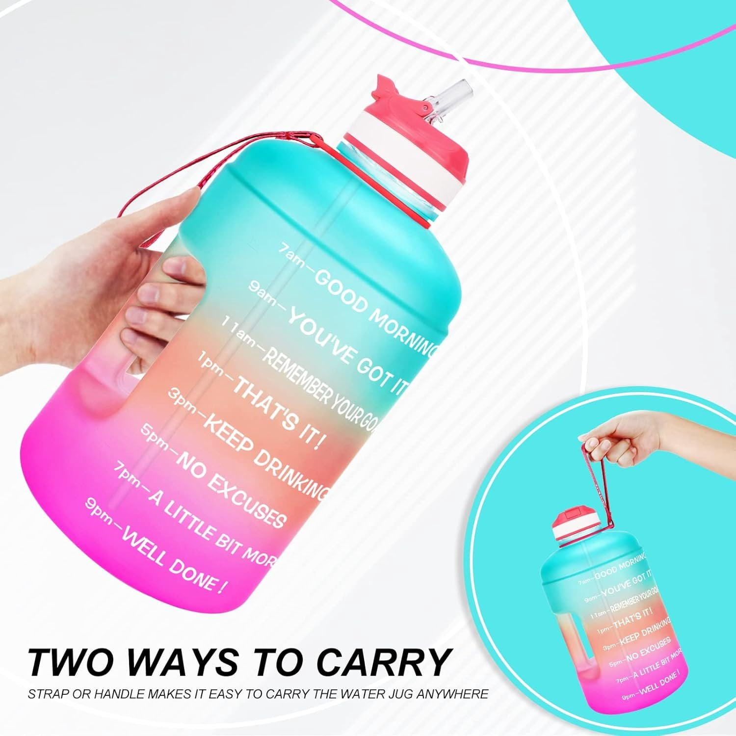 Motivational Gallon Water Bottle - with Straw & Time Marker  Large   Water Jug with Handle for Fitness Outdoor Enthusiasts Leak-Proof