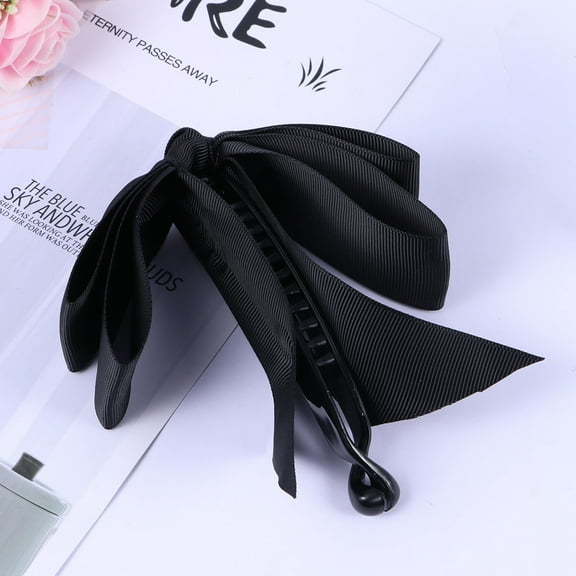 FRCOLOR Fashionable Black Hair Claw Clip with Three Layers Bowknot Ribbon for Styling and Decoration Polyester ABS