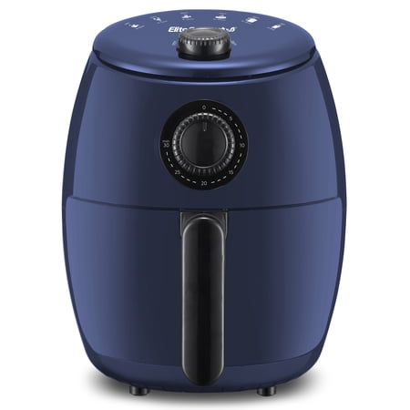 Elite Gourmet 2.1qt Hot Air Fryer with Adjustable Timer and Temperature for Oil-free Cooking, Blue Grey