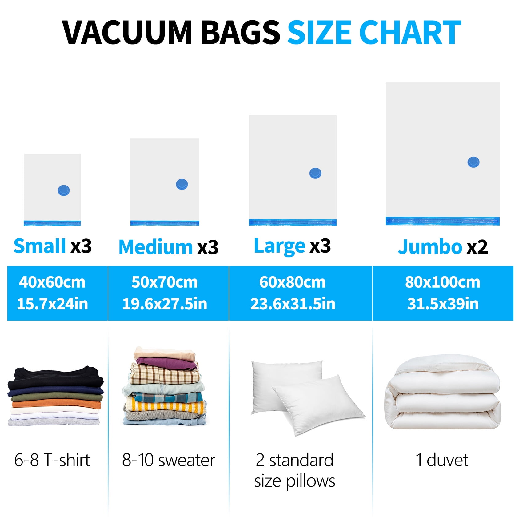 FUNXEE Vacuum Storage Bags 12 Pack with Electric Pump - Space Saver Travel & Seasonal Storage, Airtight Compression Bags for Clothes, Blankets, Bedding
