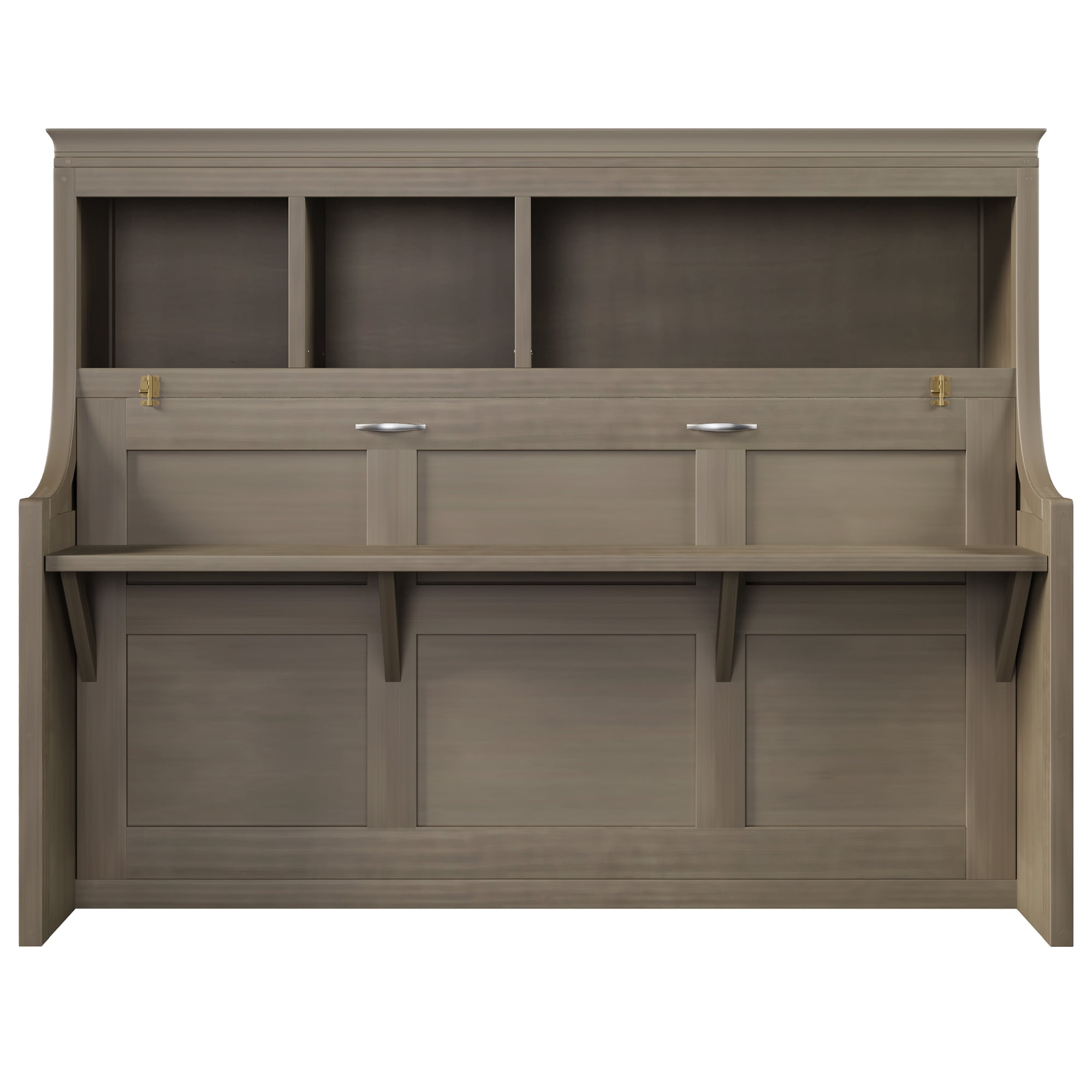 Euroco Twin Size Murphy Bed with Desk and Shelves, Convertible Wall Bed with Cabinets, Grey Wash