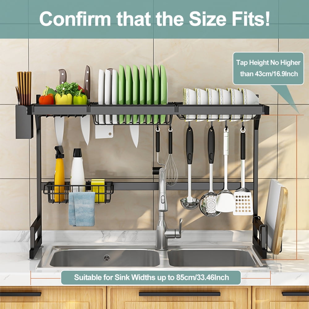 Over the Sink Dish Drying Rack, ZZBIQS Dish Drying Rack 2 Tier Large Stainless Steel Dish Drainer for Kitchen Storage