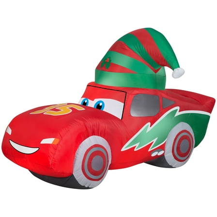 Gemmy Christmas Airblown Inflatable McQueen w/Stocking Cap S LG Disney, 3.5 ft Tall, Red