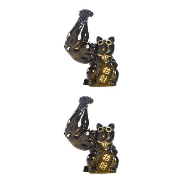 Naiovety Gato de la suerte, estatuilla de buena suerte, brazo, regalo natural para Shui, decoración de estatuilla de gato y gato, sin rebabas, Café derecho 2Conjunto