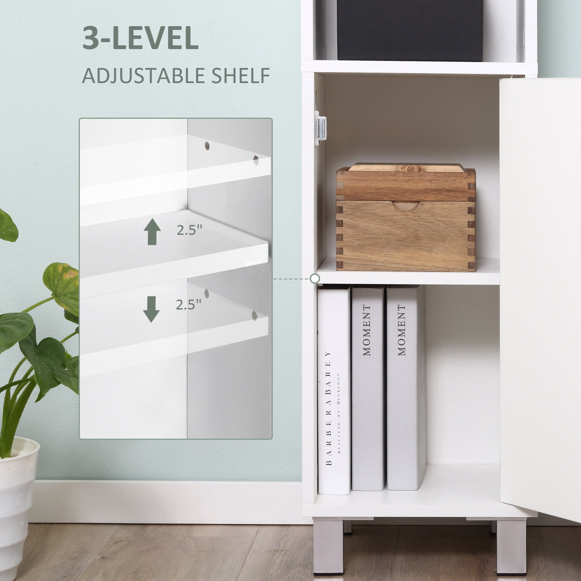 HOQBN Tall Bathroom Storage Cabinet with Mirror, Wooden Freestanding Tower Cabinet with Adjustable Shelves for Bathroom, Living Room White