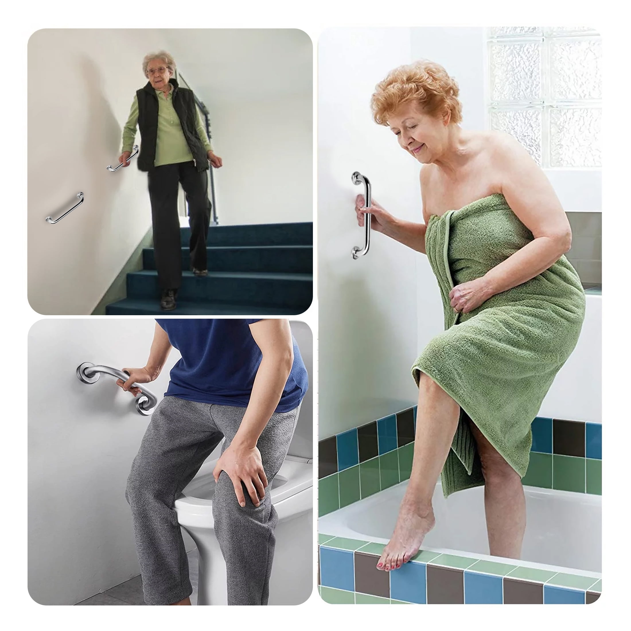 2pcs Shower Grab Bar, EEEkit 12in Stainless Steel Bathroom Grab Bar, Shower Handle, Safety Hand Rail Support, Bathroom Balance Grip Bar, Senior Assist Bath Handle for Handicap Elderly Injury Pregnant