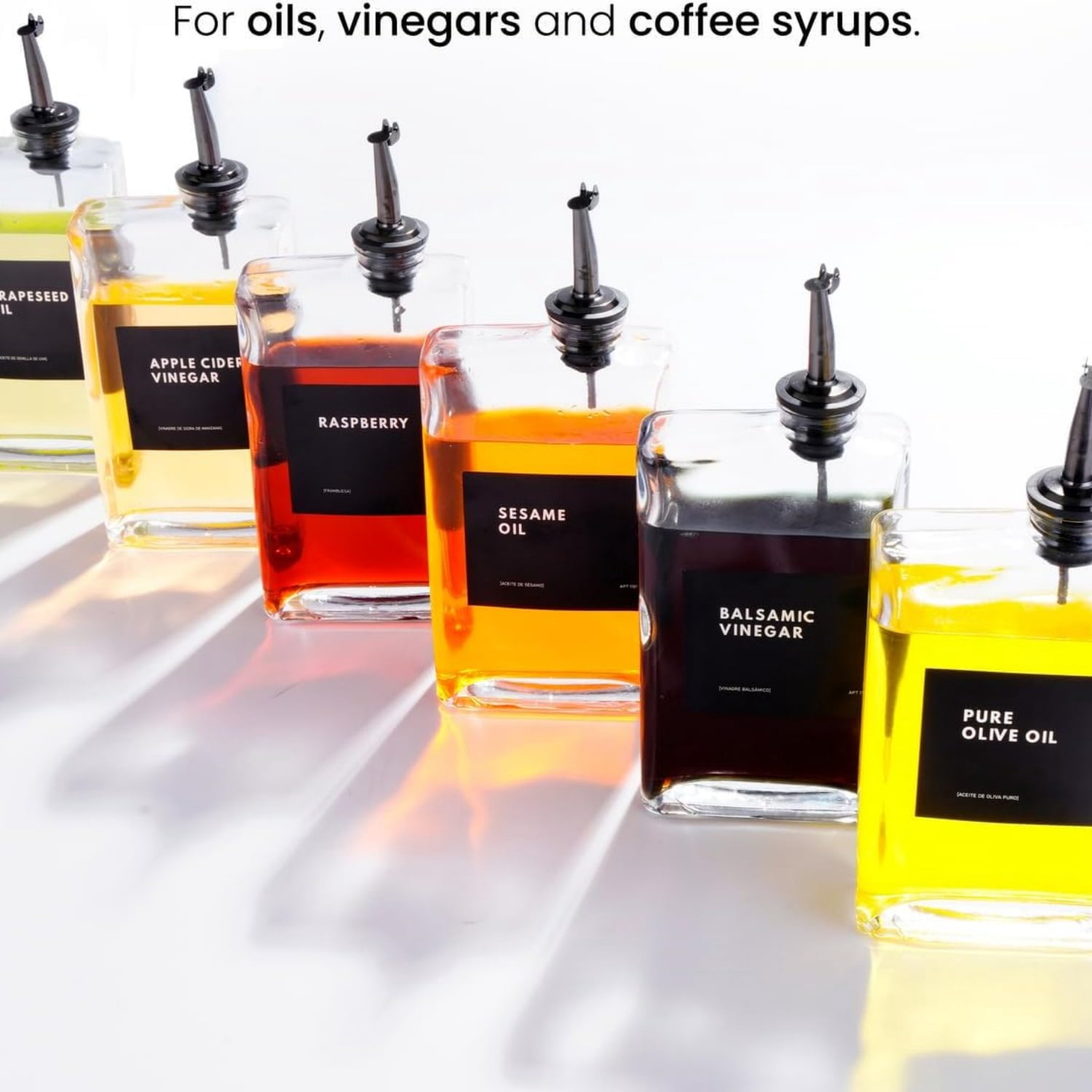 Olive Oil Dispenser for Kitchen, Cooking Oil and Vinegar Set, Olive Oil Bottle, Soy sauce, coffee syrup bottles - 4 pcs, Black