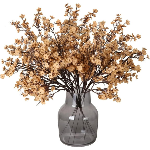 Babys Breath Fabric Cloth Artificial Flowers Bulk Faux Gypsophila Bouquet Real Touch Silk Floral Arrangement for fall artificial flower Centerpiece Home Fireplace Table Decor (Champagne Vase)
