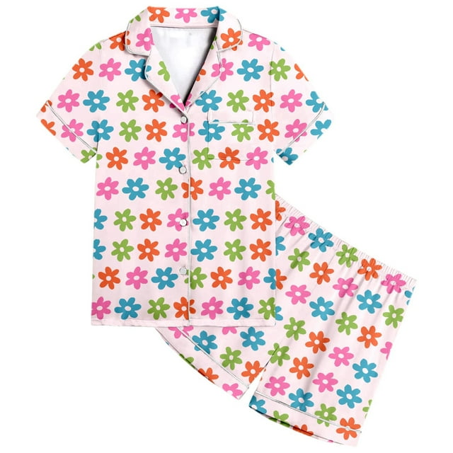 MIASHUI Kids Sleepwear and Robes Girls Pajamas Set Short Sleeve Button Down Outfit for Comfortable Nighttime Rest