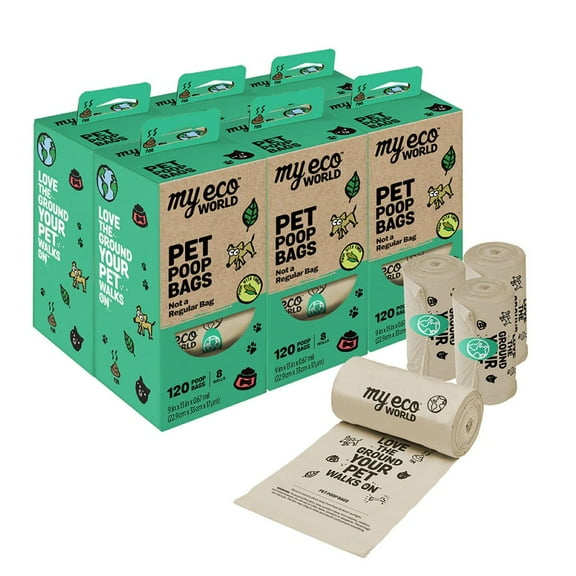 MyEcoWorld Pet Poop Bags, 6 Boxes of 8 Rolls - 48 Rolls/720 Count