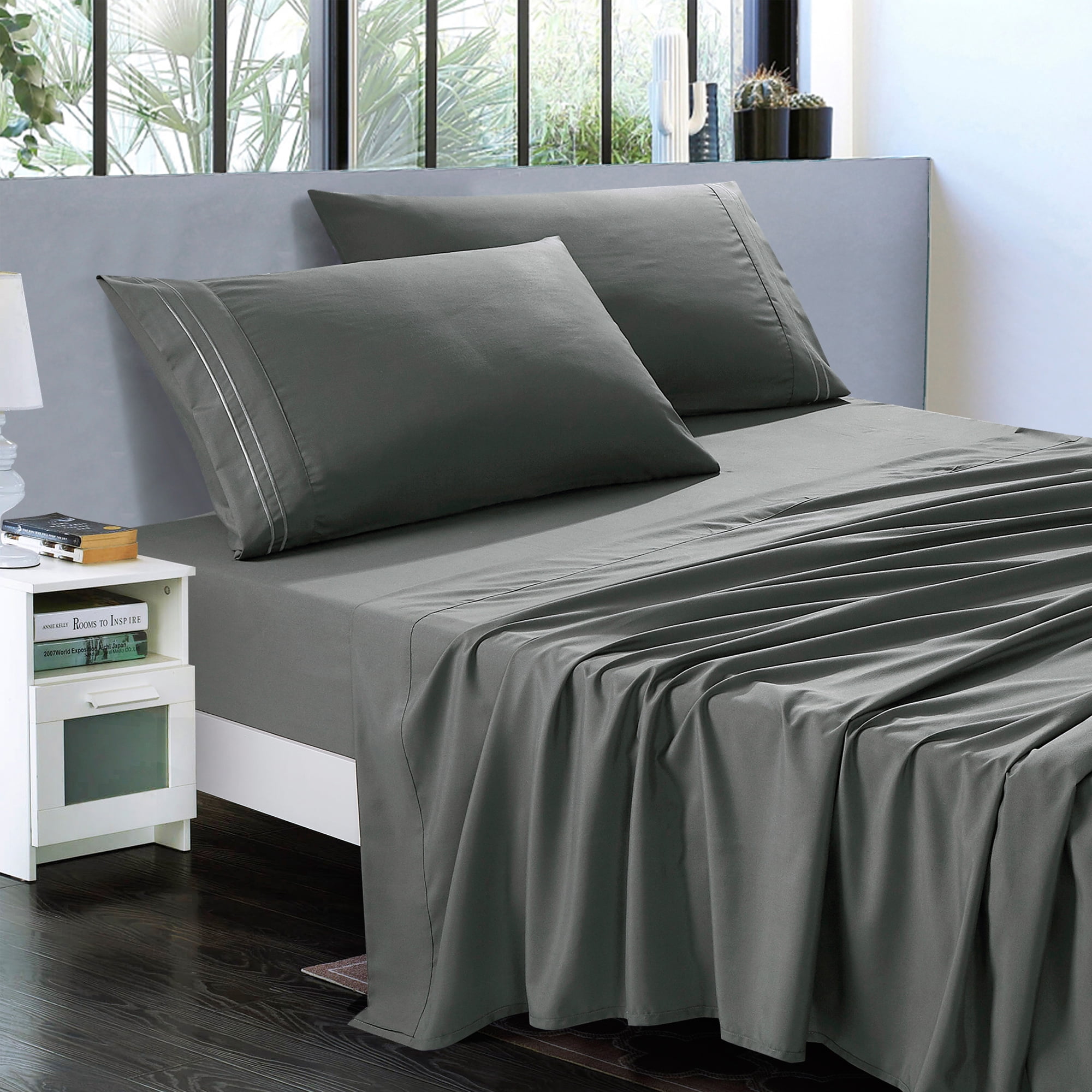 4-Piece Set Bed Sheets, Bedding with Fitted Sheet, Flat Sheet & Pillowcases