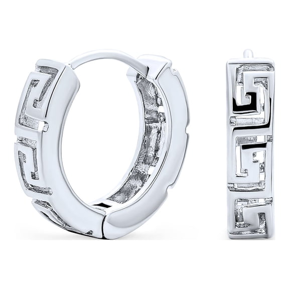 Bling Jewelry Womens Greek Key Design Two Tone Huggies Mini Hoop Earrings Rose Gold Sterling Silver