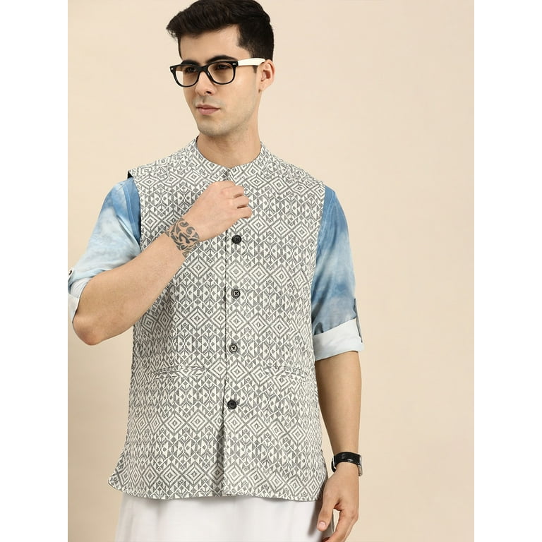 White cotton top blend nehru jacket