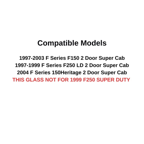 Movable Passenger Right Side Quarter Glass Quarter Window Compatible with Ford F150 / F250LD 2 Door Super Cab Pickup 1997-2003 Models / F150Heritage 2 Door Super Cab 2004 Models