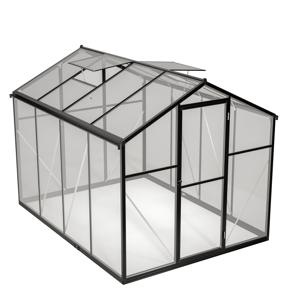 Aluminum 6x8 FT Walk-In Greenhouse with Polycarbonate Panels, Quick Setup Structure, and Roof Vent for Outdoor Garden