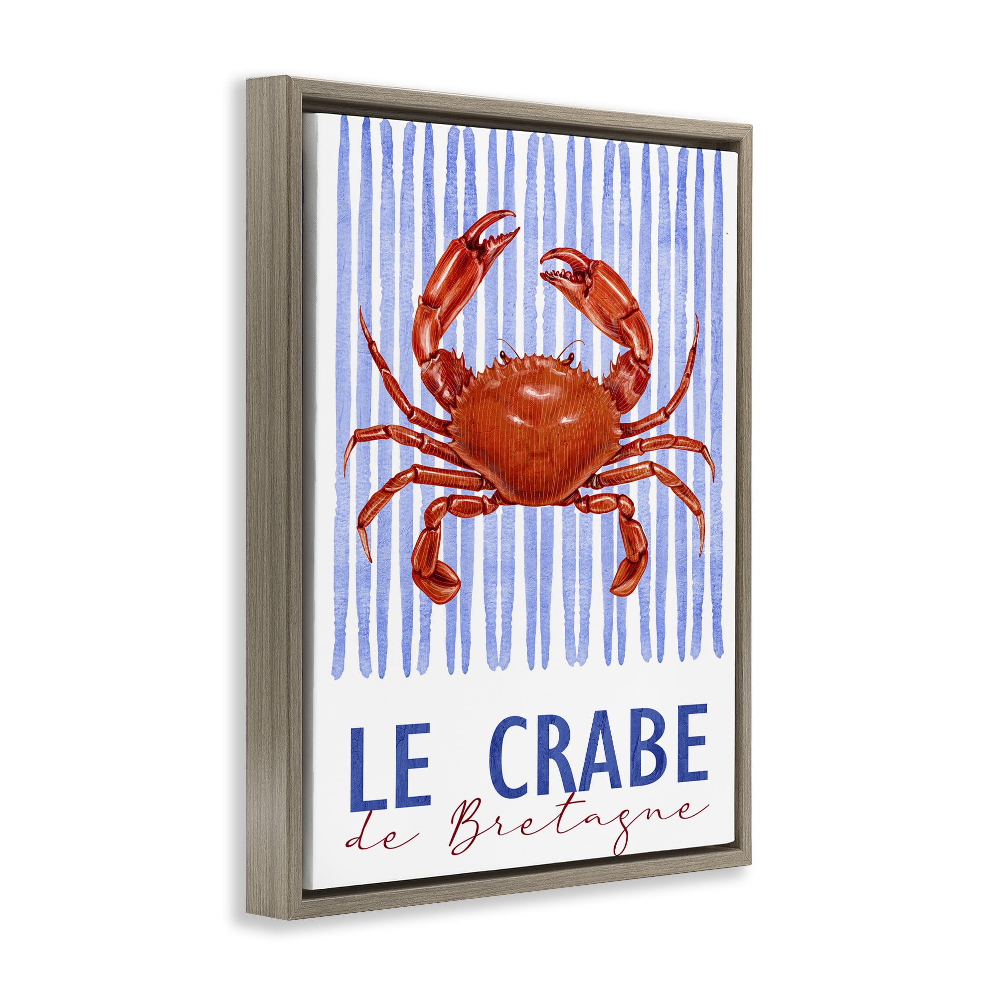 Stupell Industries Le Crabe Nautical Stripes Brown Framed Floater Canvas Wall Art, design by Kim Allen