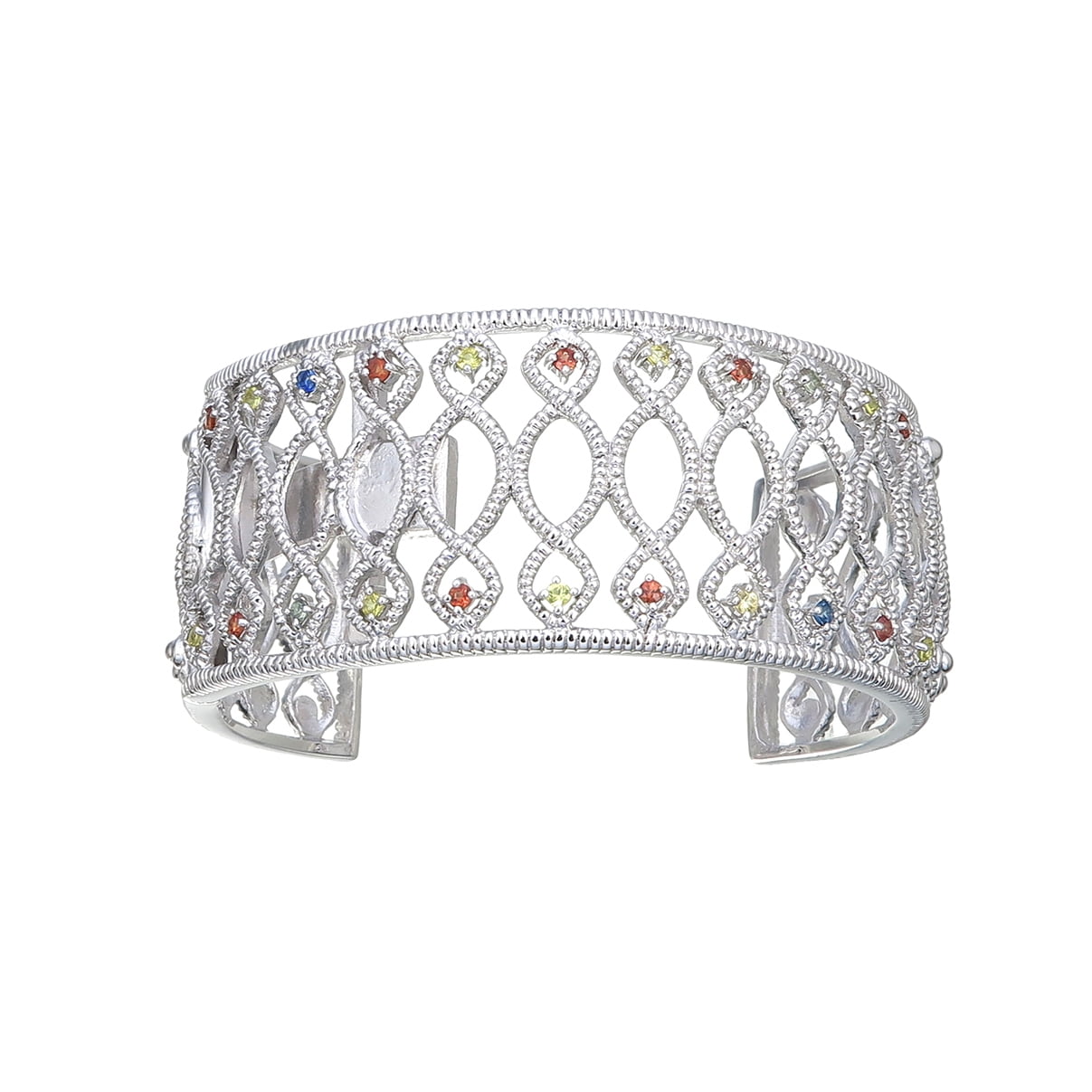 Vir Jewels 3/4 CTTW Multi Sapphire Cuff Bangle Bracelet Brass with Rhodium Plating Female Adult
