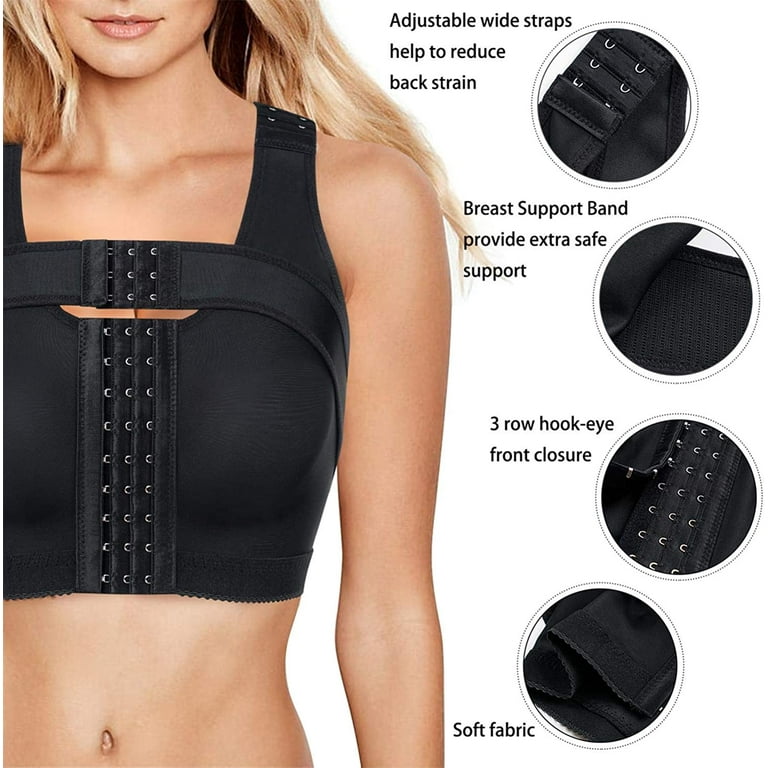 Gotoly Women's Front Closure Bra Post-Surgery Posture Corrector Shaper Tops  with Breast Support Band(Black Medium) 