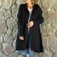 thumbnail image 3 of Fall Winter Women Woolen Jacket Hooded Mid Length Hoop Decor at Back Single-breasted Long Sleeves Solid Color Commuting Daily Wear Overcoat, 3 of 8