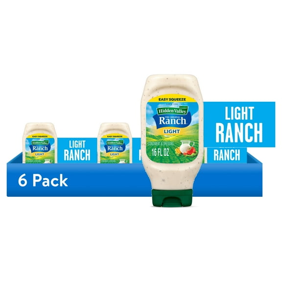 (6 pack) Hidden Valley Light Ranch Condiment and Dressing, Easy Squeeze Bottle, 16 Fluid Ounces