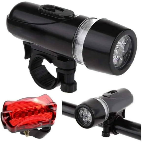 Bike Headlight Tail Light Combo 5-LED Red Back Rear Flashing AAA Battery Powered