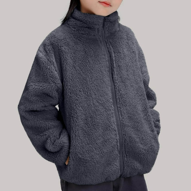 Kids' Unisex Solid Color Zipper Jacket - Long Sleeve Warm Casual Polyester-Spandec Top for Daily Wear