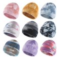thumbnail image 1 of Gorro de lana cálido para hombre y mujer, gorro de punto con solapa superior redonda, teñido anudado, Otoño Invierno, 1 of 3