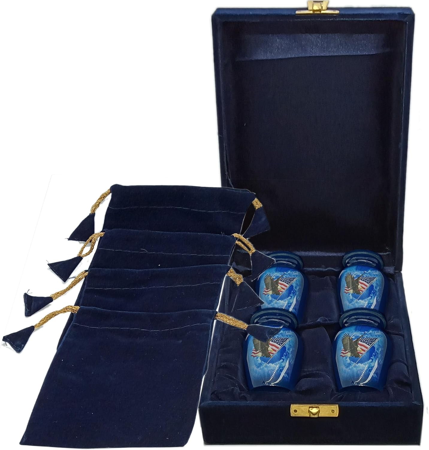 UR Keepsake Urn Set of 4- Fly American Eagle with USA Flag Keepsake Cremation Urn for Human Ashes with Velvet Box & 4 Velvet Bag-Mini Keepsake Urn - Affordable Keepsake Urn (3 cu.in x 4pcs) (3)