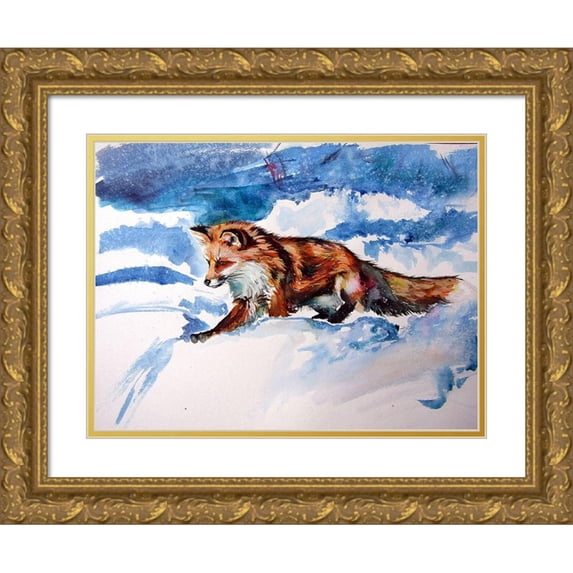 Kovacs, Anna Brigite 18x15 Gold Ornate Wood Framed with Double Matting Museum Art Print Titled - Red Fox in Snow