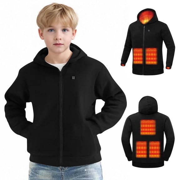 ATOGUTA Kids Heated Hoodie Sweatshirt, Heated Jacket Full-Zip for Child, Battery Not Included Size 4T-14, Black