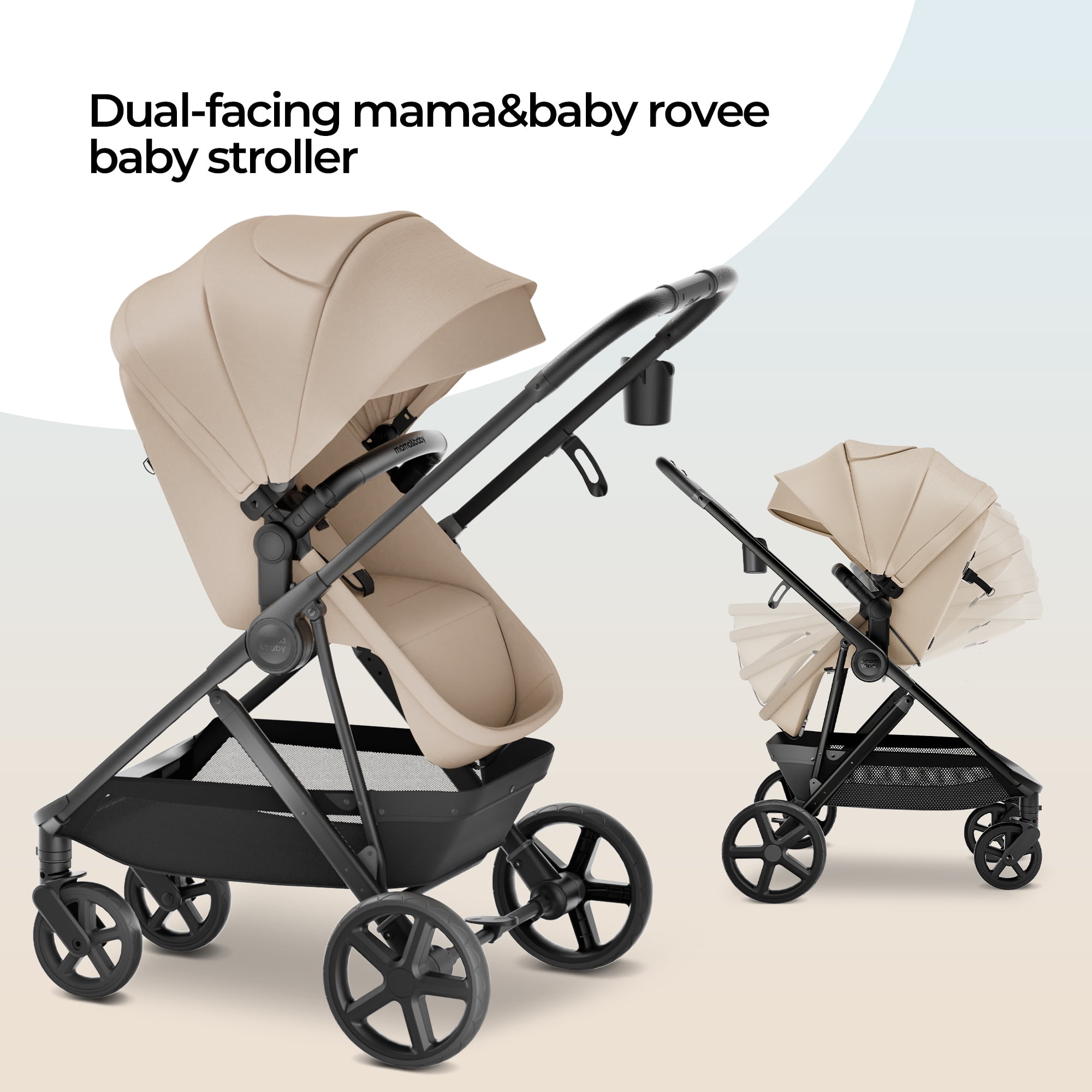 MAMA & BABY Rovee 2-in-1 Baby Bassinet Stroller with Reversible Seat and Large Canopy, Grey, 22.3LB, Unisex