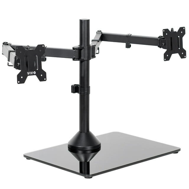 Vivo Soporte Para Monitor Doble Ultraancho Independiente Con Elegante Base De Vidrio Y Brazos Ajustables 2 Pantallas De Hasta 38 Pulgadas Y 22 Libras Cada Una Negro Stand-V038Fg