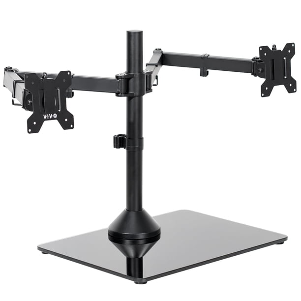 Vivo Soporte Para Monitor Doble Ultraancho Independiente Con Elegante Base De Vidrio Y Brazos Ajustables 2 Pantallas De Hasta 38 Pulgadas Y 22 Libras Cada Una Negro Stand-V038Fg