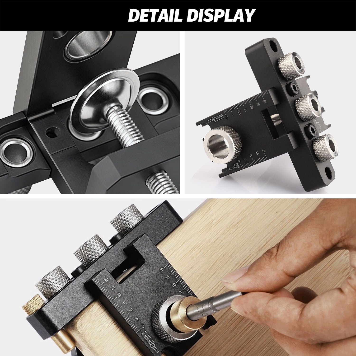ASKITO 3-in-1 Dowel Jig Kit, Self Centering Doweling Jig for Straight Holes with Adjustable Woodworking Drill Guides Locator, Woodworking Joints Tool with 8/10/15mm Drill Bits