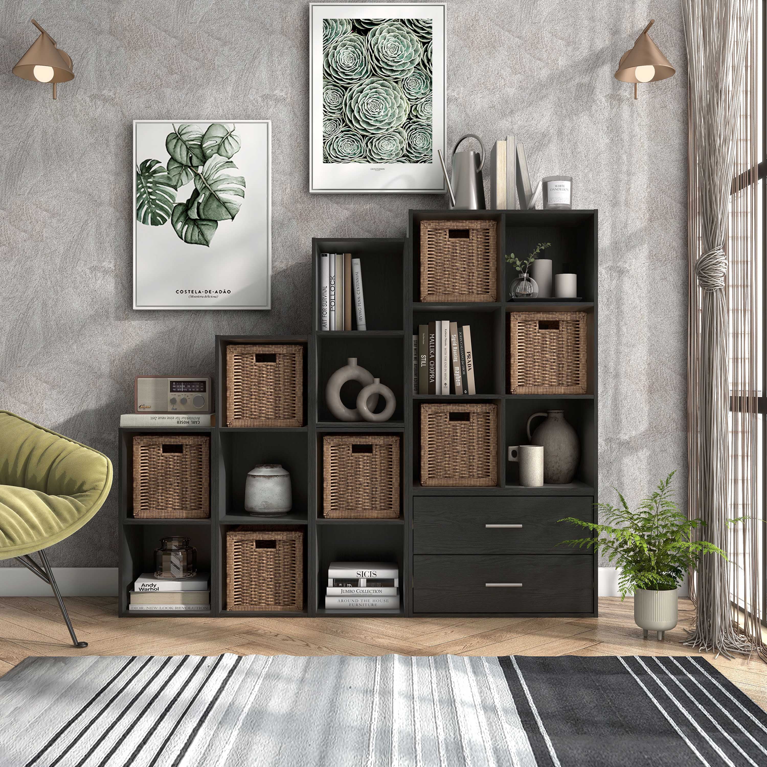Furniture of America Brooks Stackable 6-Cube Wood Black Bookcase