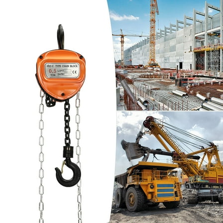 Miumaeov Hand Chain Hoist 0.5 Ton Orange Manual Block 3m Chain with 360° Rotatable Hooks