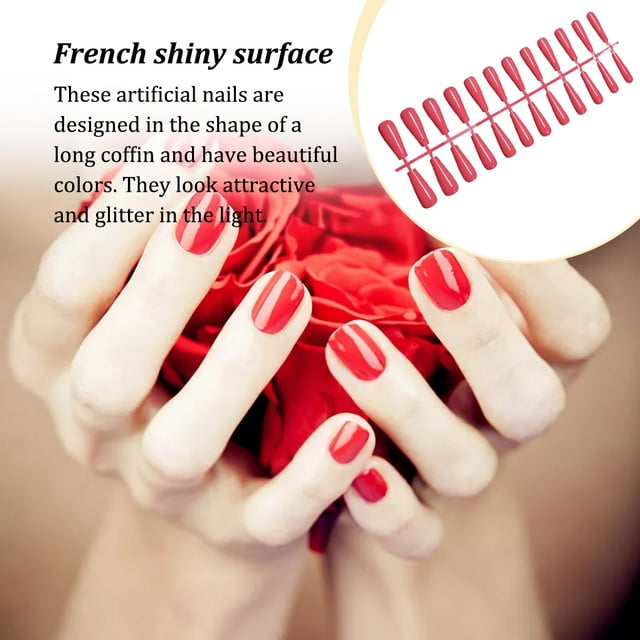 mmirethe Set French Style Scratch Resistant Press-on Fingernails Full Cover Removable Trimble Adjustable Manicure Stickers Type 15