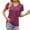 Wine, variant on hoksml Summer Clothes for Women, Running Sports T-Shirts Fashionable Round Neck Patchwork Sleeves Solid Color Short Sleeved Top 2025 on Clearance