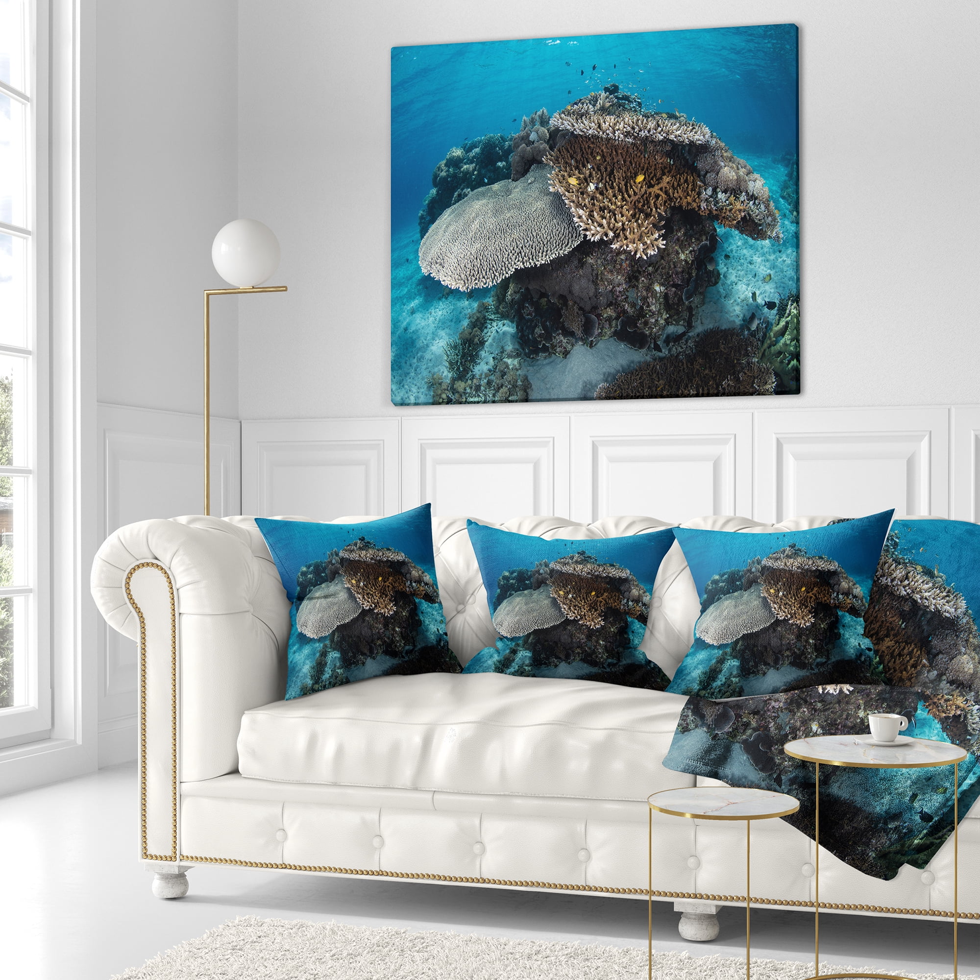 Designart Corals and Fish in Komodo National Park - Seashore Throw Pillow - 16x16