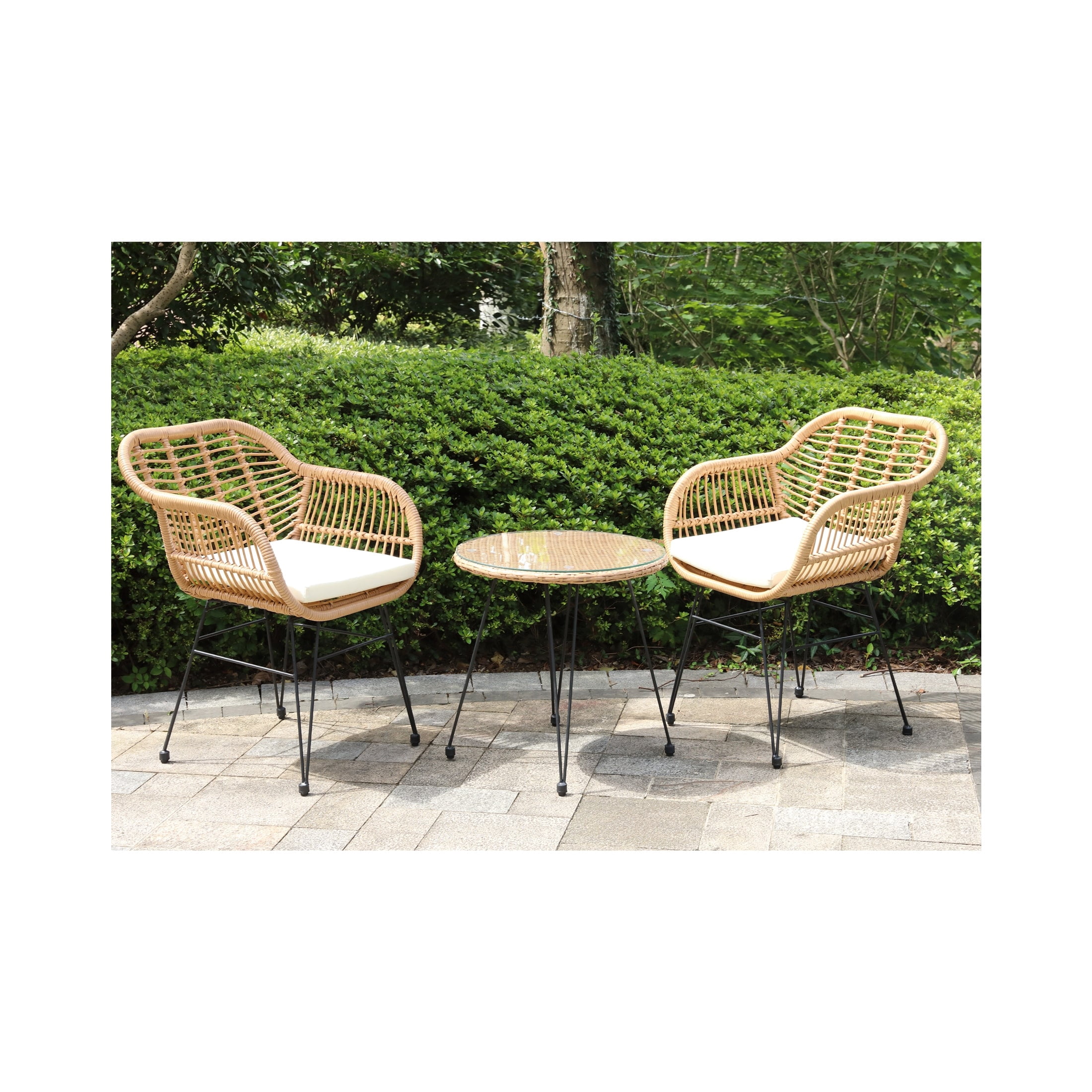 Crescent 3-Piece Outdoor Wicker Patio Bistro Set with Cushions Beige