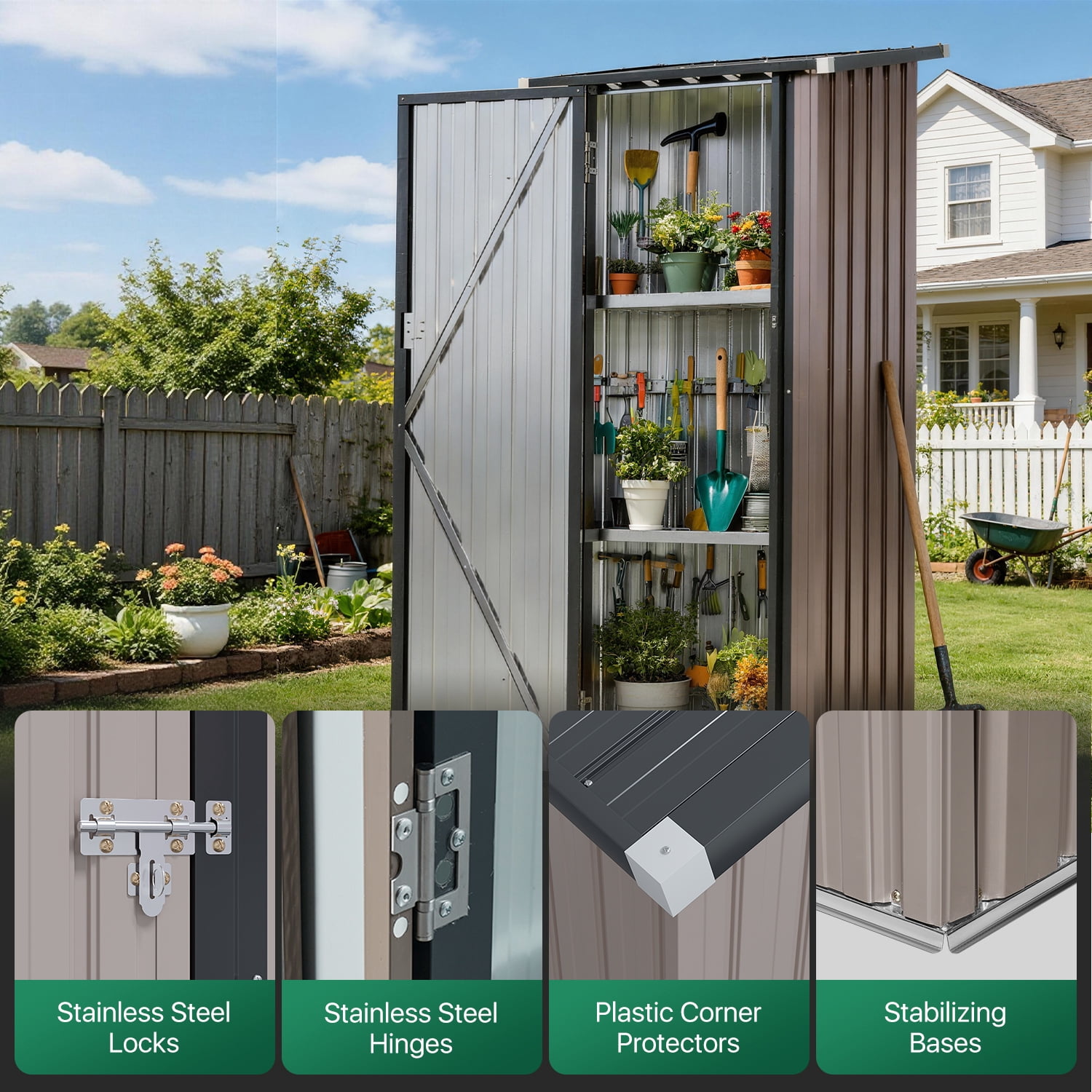 Clouddwell 3x3 FT Outdoor Metal Storage Cabinet with Floor & 2 Adjustable Shelves, Small Lockable Garden Shed