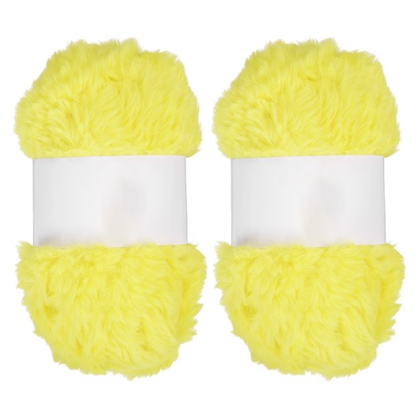 Uxcell 65 yardas de hilo suave y grueso de peluche sintético, 2 ovillos de hilo peludo grueso de poliéster para ganchillo, mantas, bufandas, suéteres, gorros, chales, amarillo brillante